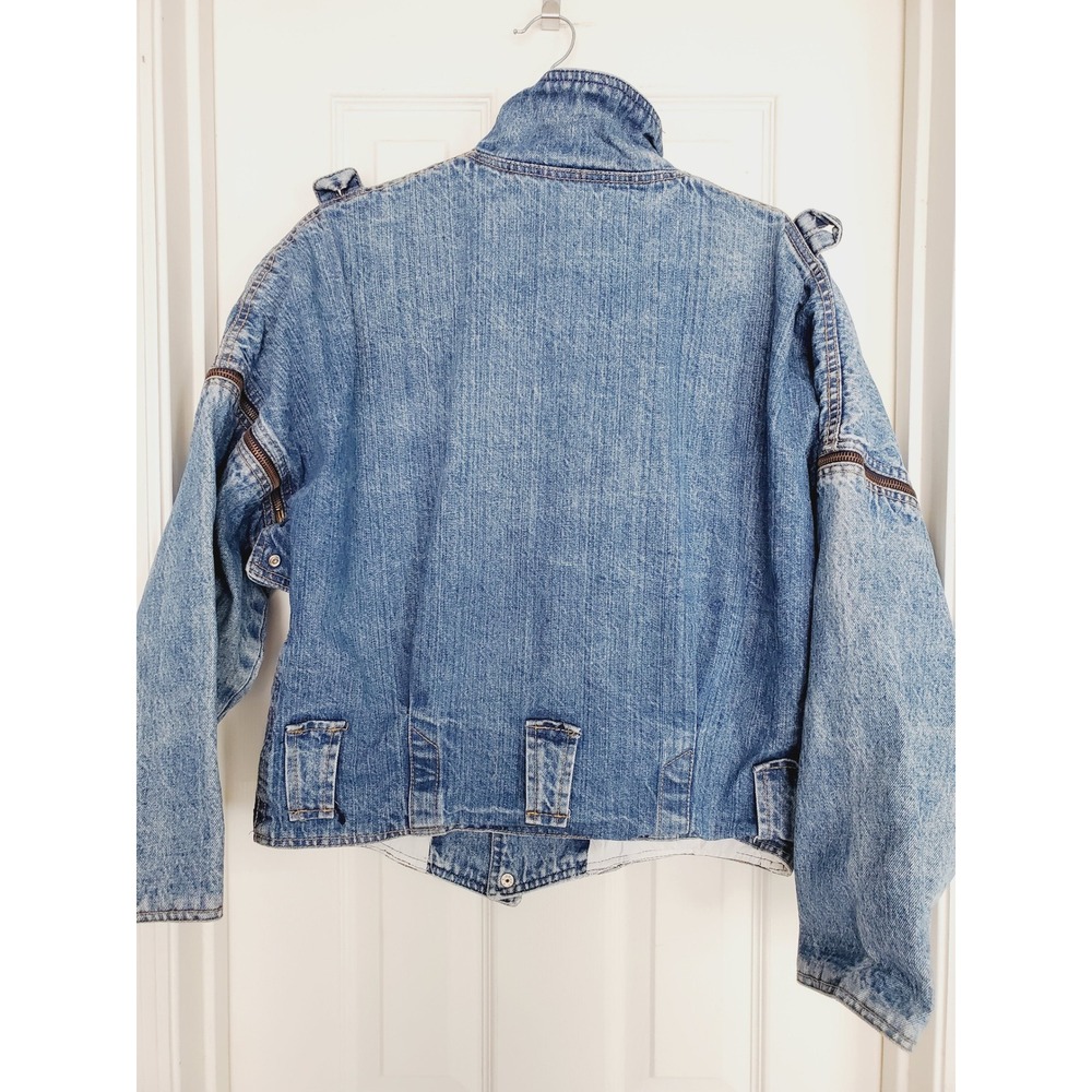 Guess Georges Marciano Denim Jacket Blue Vintage Zip Sleeve Bomber Size M - Picture 4 of 15